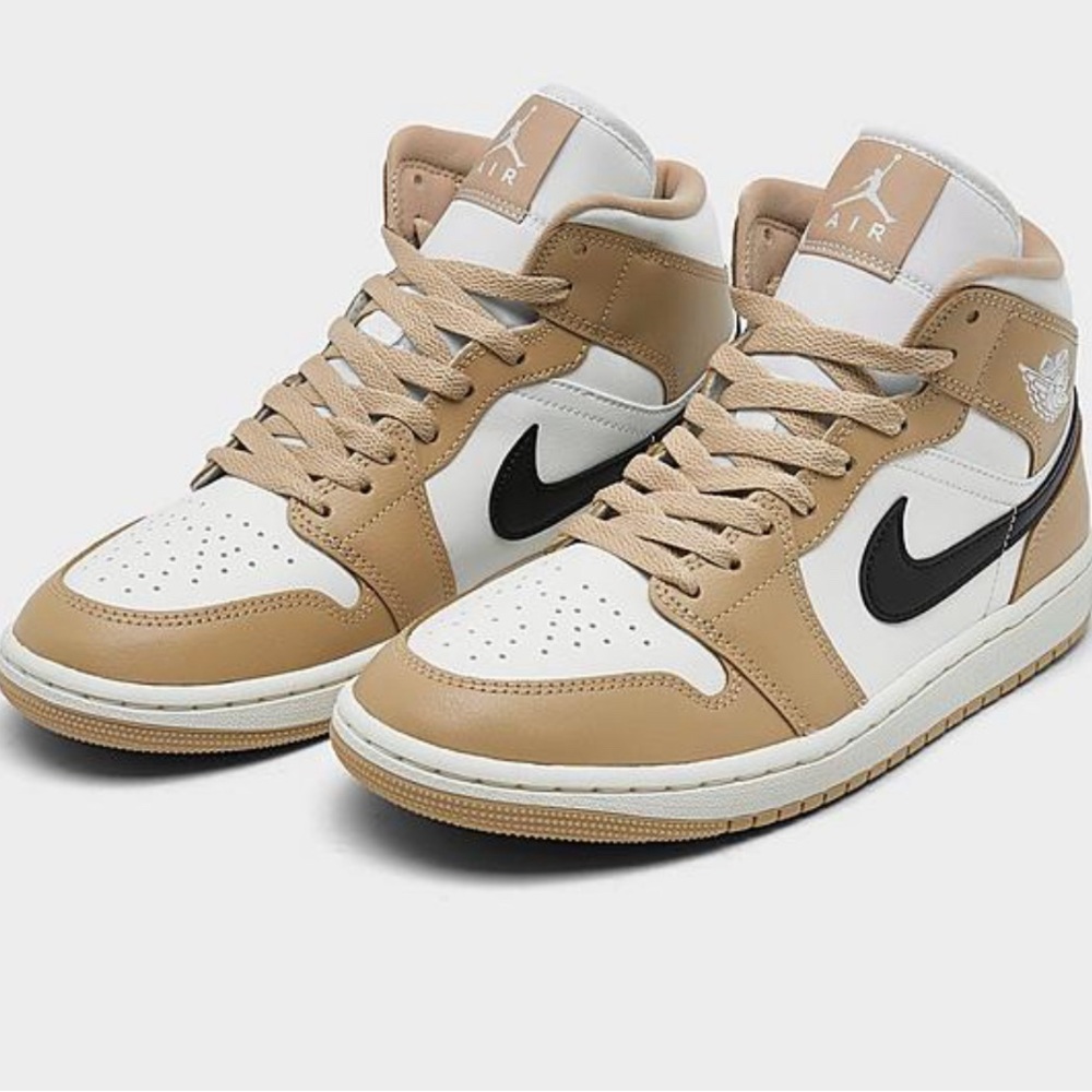 Jordan Nike Air 1 Mid Sneakers Shoes Sail/Black Desert Women’s Size 10
